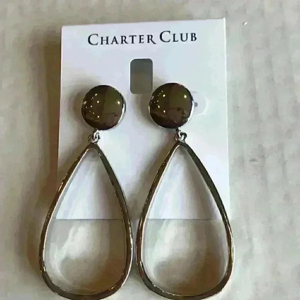 Charter Club new silver tone open drop earrings - Picture 5 of 8